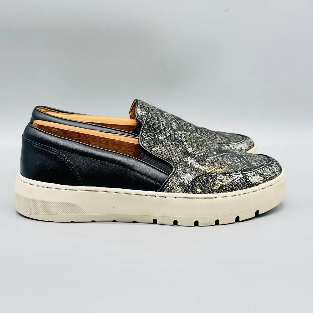 Vionic Shoes Womens 7 Black Leather Snake Print Dinora Boa NBK Slip On Platform